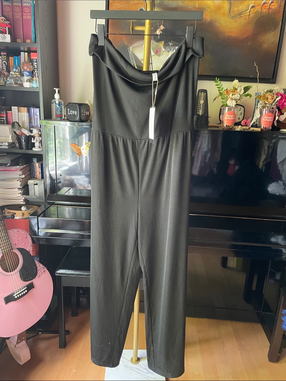 Strapless Black Jumpsuit with Draped Neckline